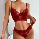 Plus Size Red Floral Lace Push Up Bra Set
