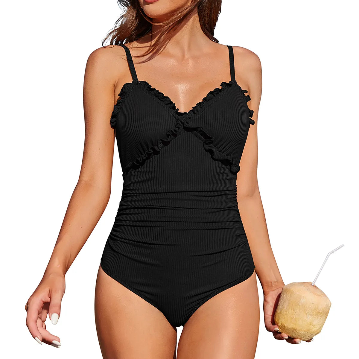 V Neck Ruched Push-Up One-Piece Swimsuit