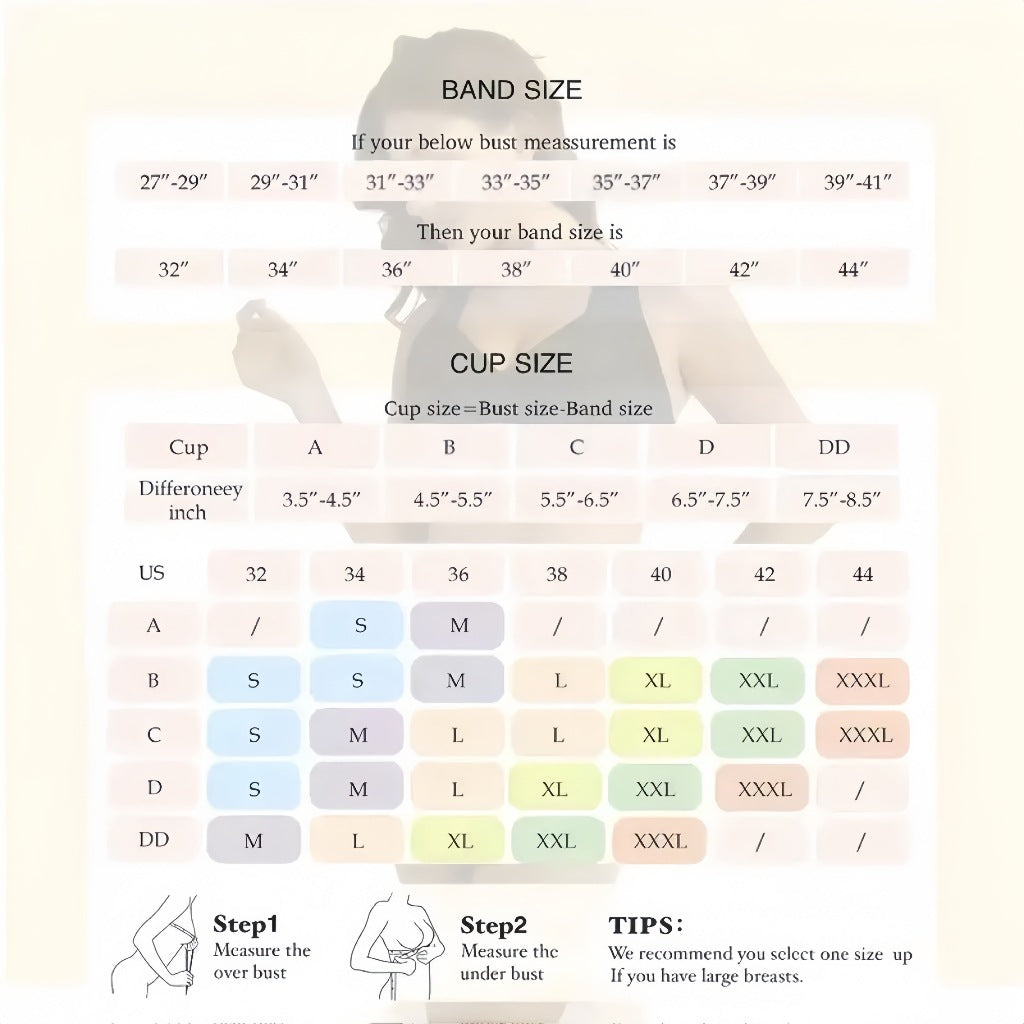 DayLine Vale – Seamless Adjustable Sports Bra size chart