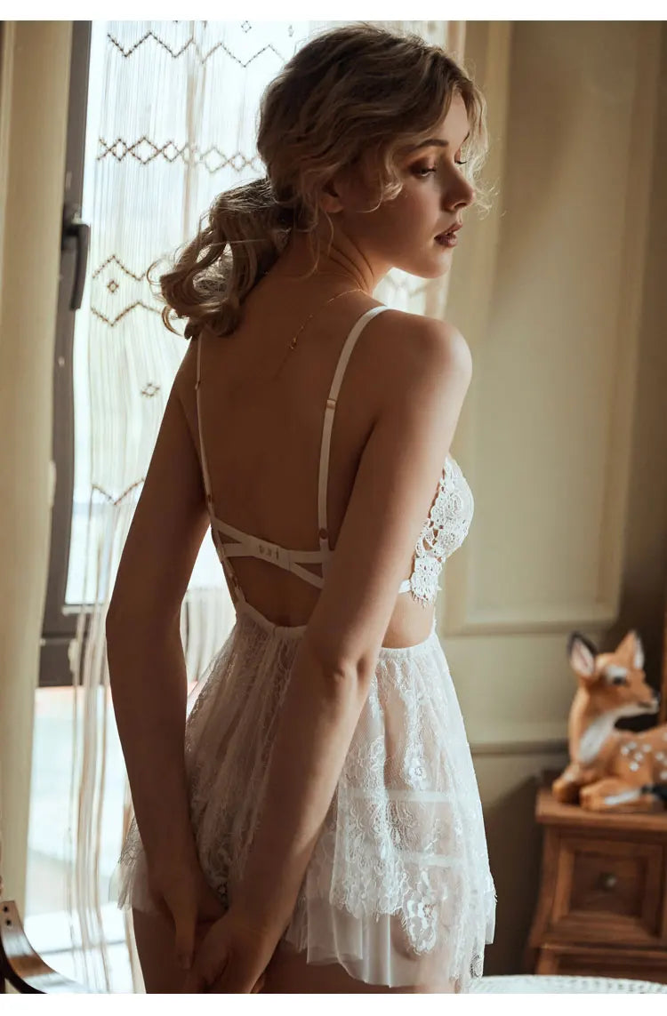 Lace Sheer Mini Lingerie Set – Sexy 2-Piece Nightdress