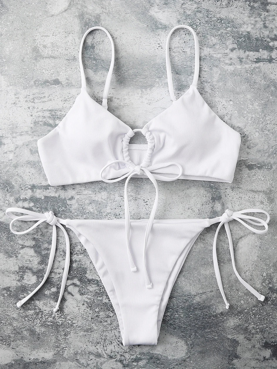 Sexy Bikini 2025 Plain Bandage Swimsuit Female Swimwear Women Feminine Bikinis Set 2 Pieces Swimming Beachwear for Bathing Suit