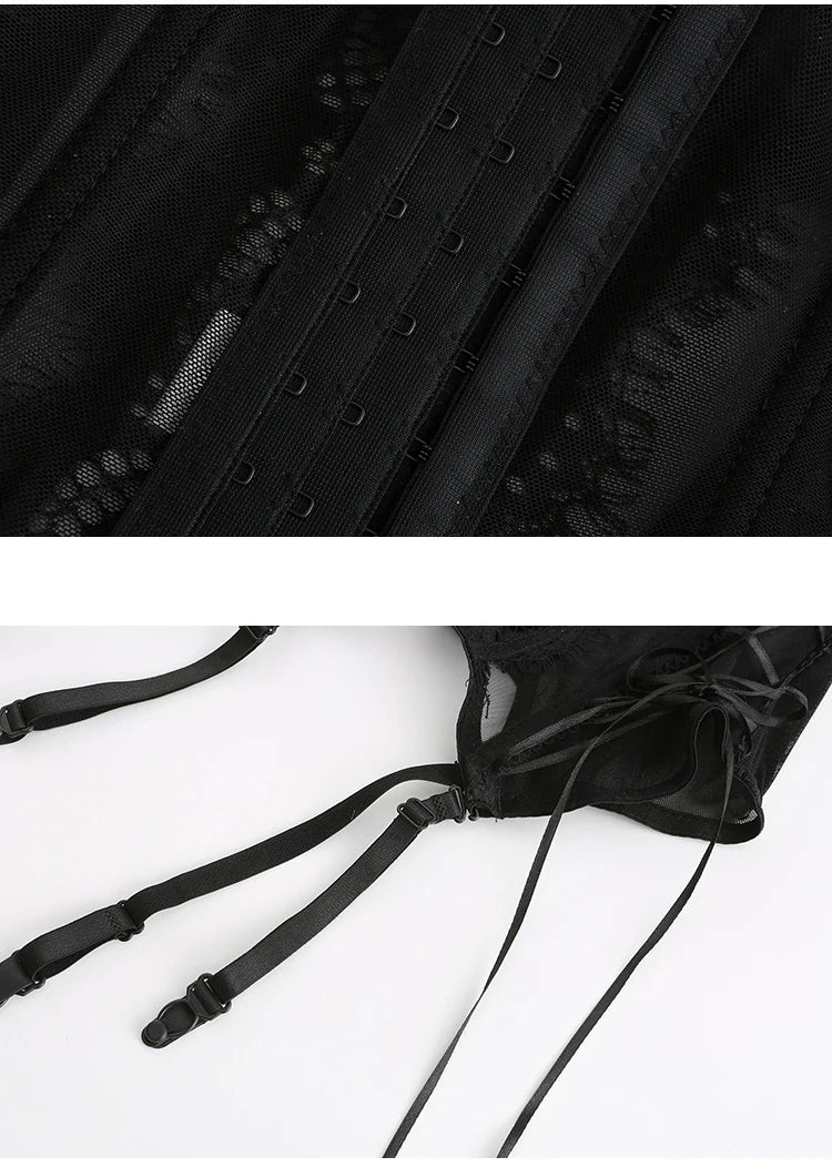 Elastic Corset Bustier Sleepwear Lace Up Overbust Lingerie