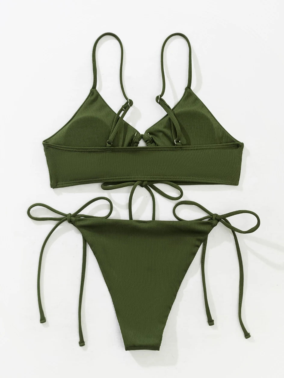 Sexy Bikini 2025 Plain Bandage Swimsuit Female Swimwear Women Feminine Bikinis Set 2 Pieces Swimming Beachwear for Bathing Suit
