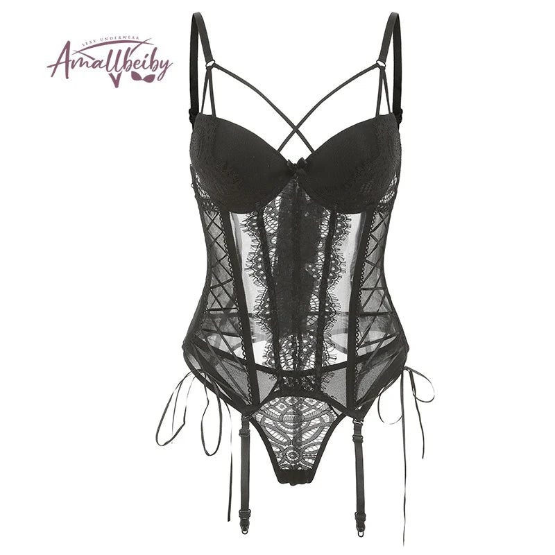 Elastic Corset Bustier Sleepwear Lace Up Overbust Lingerie