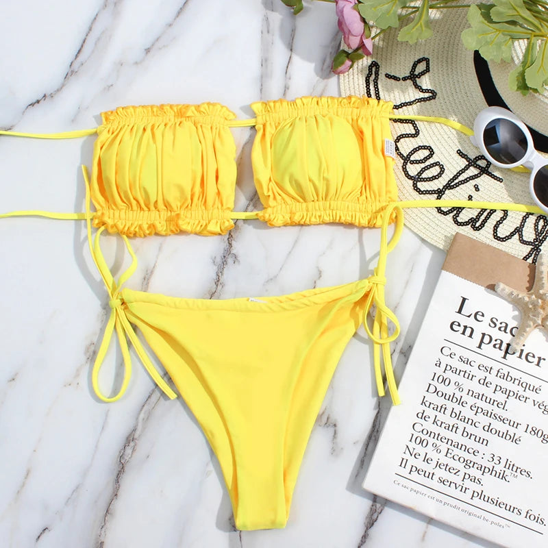 Amara Lilac – Pleated Bandeau Bikini