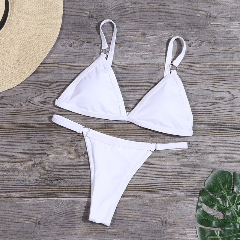 Sexy Bikini 2021 Solid Swimsuit Women Swimwear White Push Up Bikini Set Brazilian Bathing Suit Summer Beach Wear Swimming Suit