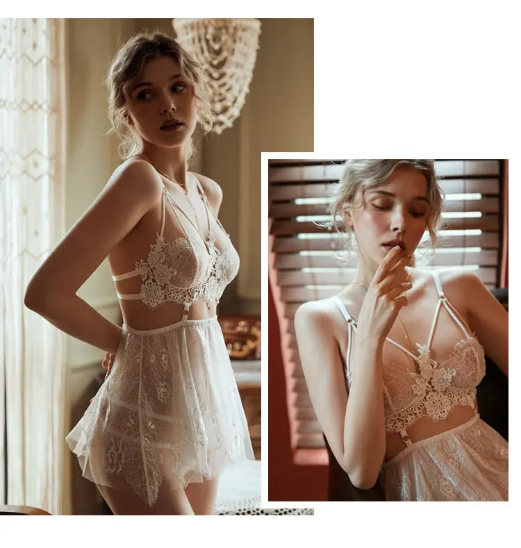 Lace Sheer Mini Lingerie Set – Sexy 2-Piece Nightdress