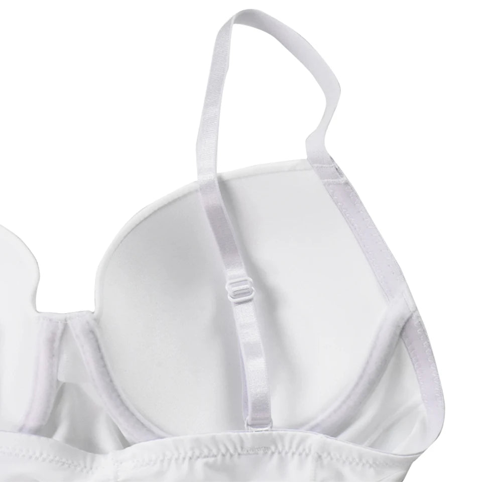 Women's White Underwire Bodysuit – Stretch Silky Shapewear