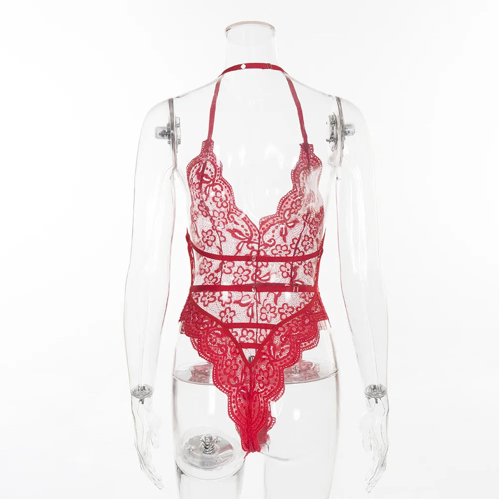 Floral Fishnet Lace Bodysuit – Sexy One-Piece Sleepwear
