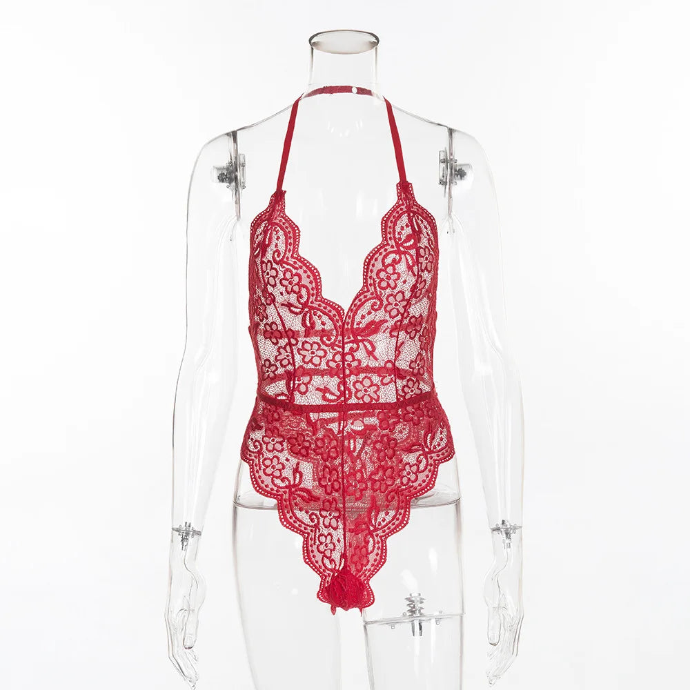 Floral Fishnet Lace Bodysuit – Sexy One-Piece Sleepwear