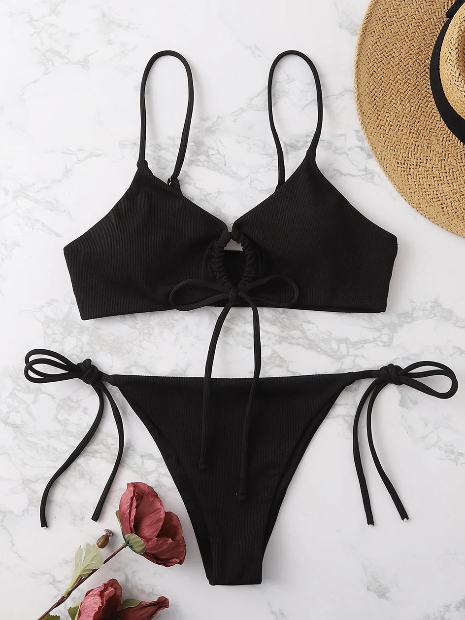 Sexy Bikini 2025 Plain Bandage Swimsuit Female Swimwear Women Feminine Bikinis Set 2 Pieces Swimming Beachwear for Bathing Suit