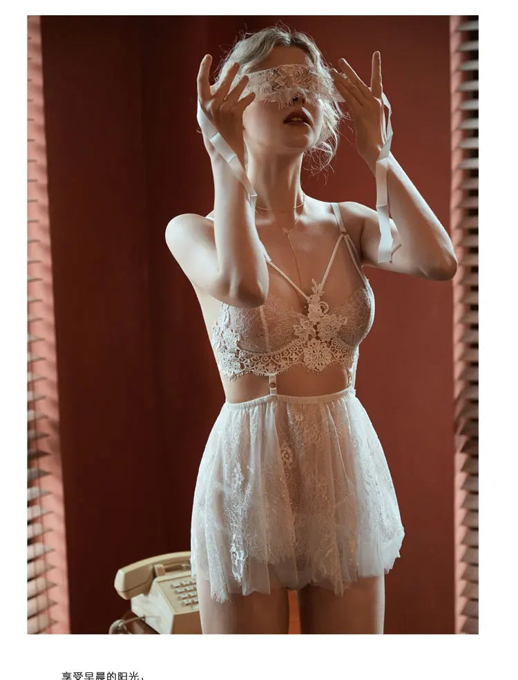 Lace Sheer Mini Lingerie Set – Sexy 2-Piece Nightdress