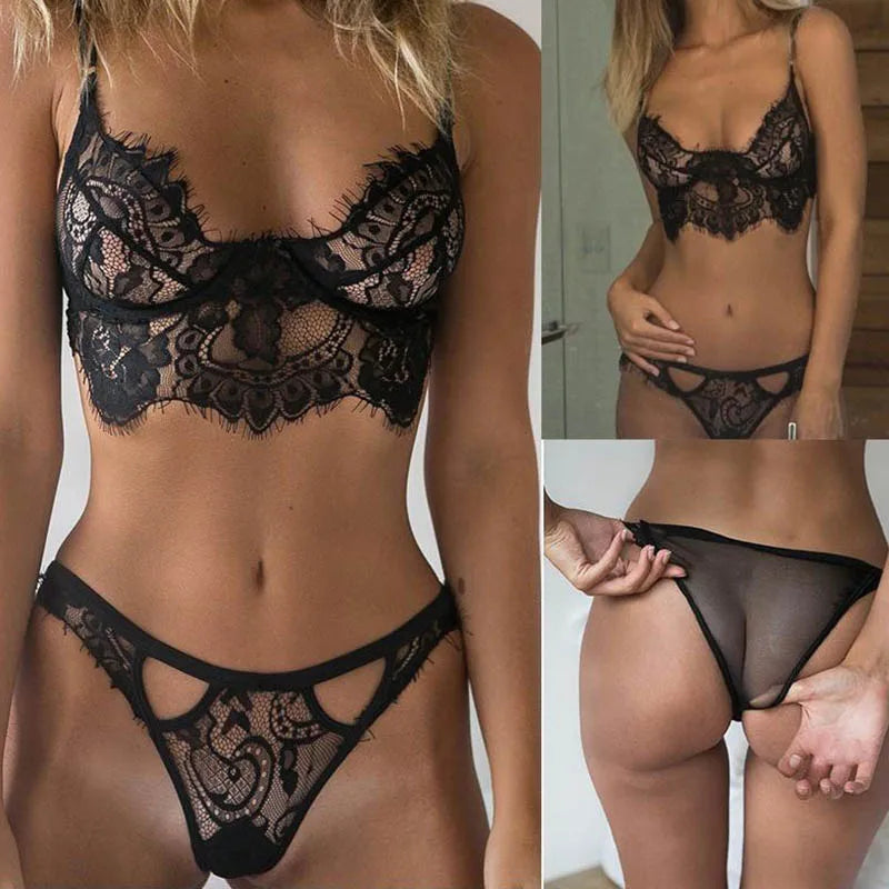 Triangle Lace Push-Up Bra & Panty Set