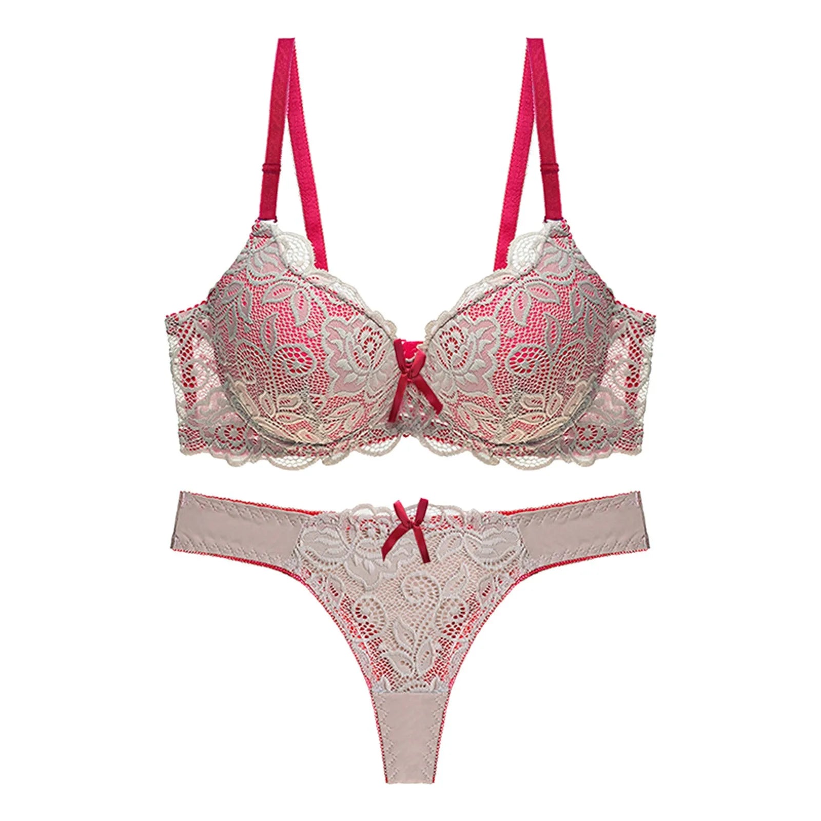 Floral Lace Underwire Bra & Thong Lingerie Set