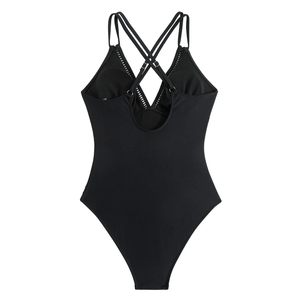 Women’s Deep V Neck Ruched One-Piece Swimsuit