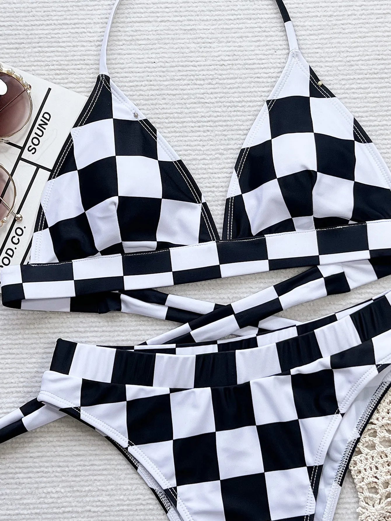 Celine Check - V-Neck High-Waist Bikini