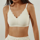 Seamless Lace Wireless Bra – V-Neck Push-Up Bra with Detachable Cups