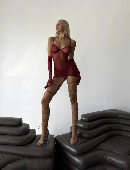 4-Piece Sheer Mesh Lingerie Set – Backless Sexy Nightwear