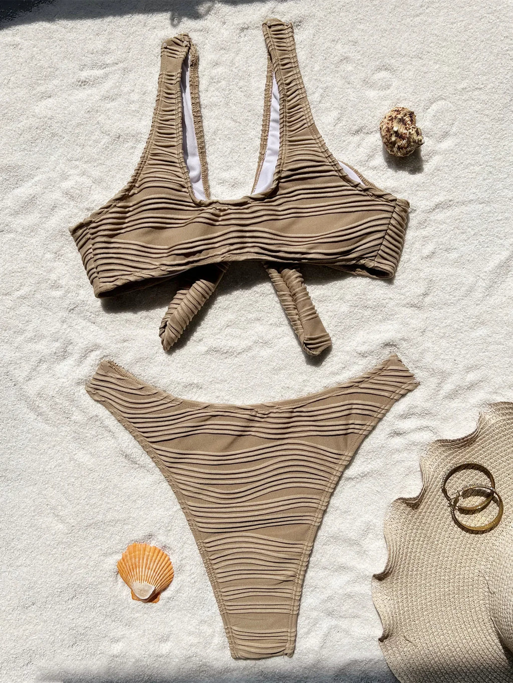 Aria Khaki - V-Neck Knot Bikini