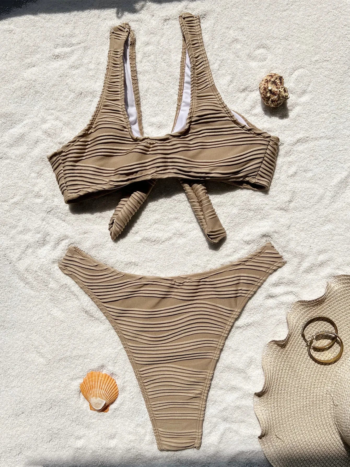 Aria Khaki - V-Neck Knot Bikini