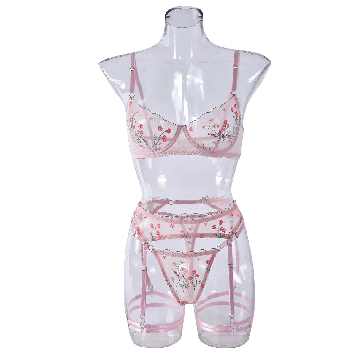 Dot Mesh Cut-Out Underwire Bra & Thong Set