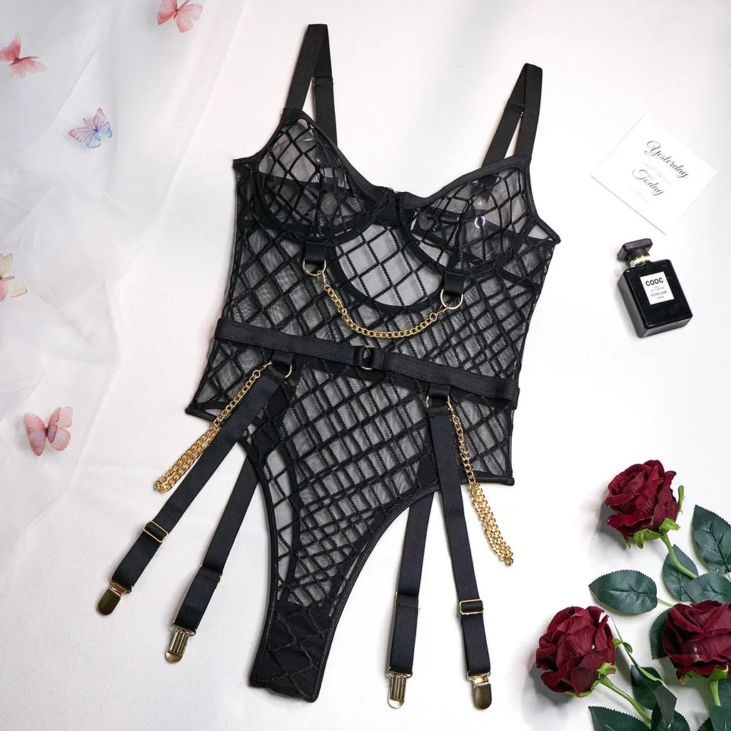 Mesh Bodysuit with Metal Ring Detail