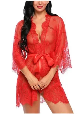 Women's Sexy Lace Nightdress – Flirty Babydoll Lingerie with Bow Detail