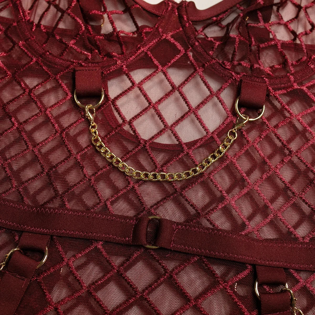 Mesh Bodysuit with Metal Ring Detail