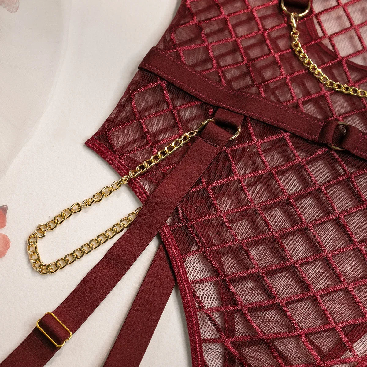 Mesh Bodysuit with Metal Ring Detail