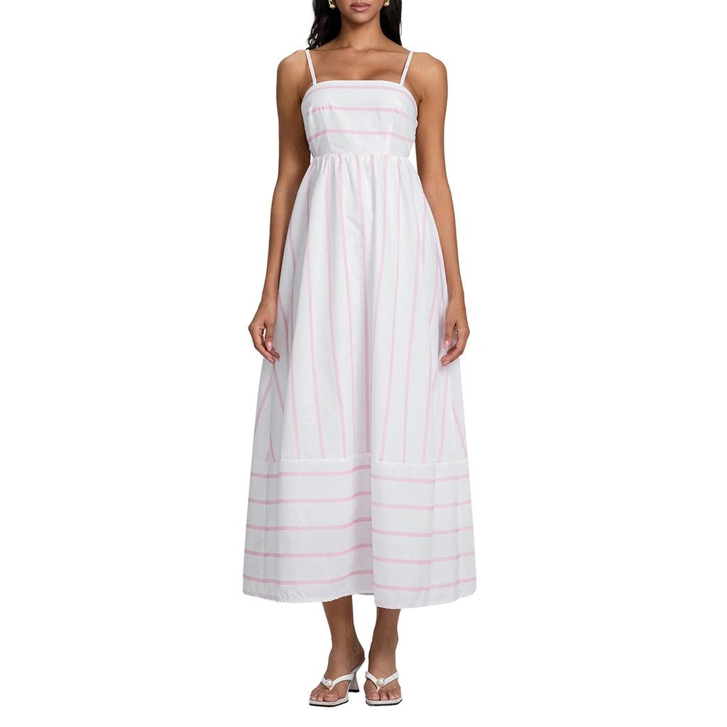 Women Summer Sexy Striped Print Sleeveless Backless Maxi Dress Spaghetti Strap Boho Flowy Female Fashion Club Party Vestidos