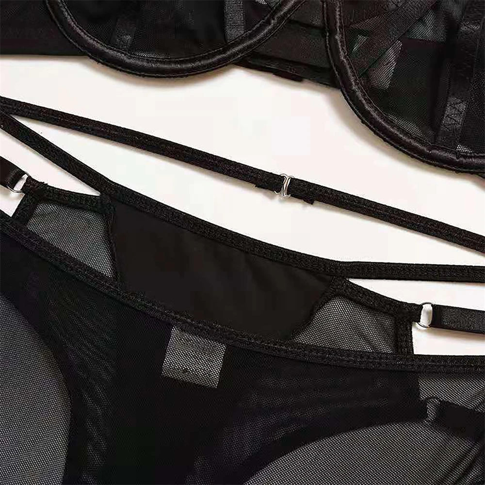 Mesh Sheer Harness Cage Bra & Panty Set