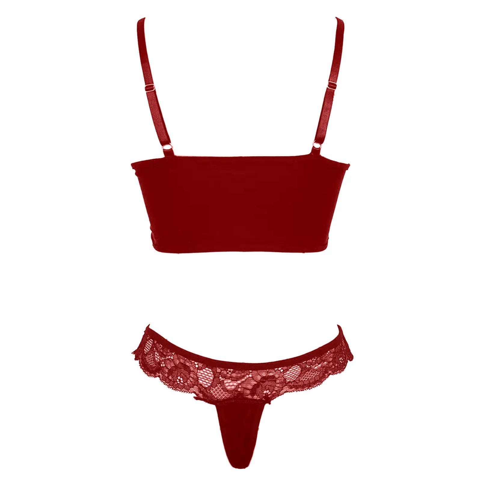 Plus Size Red Floral Lace Push Up Bra Set
