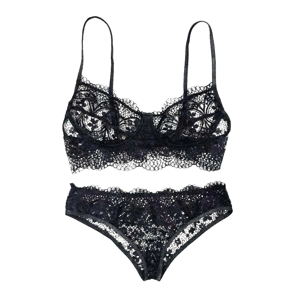 Sheer Lace Wireless Bra & Thong Lingerie Set