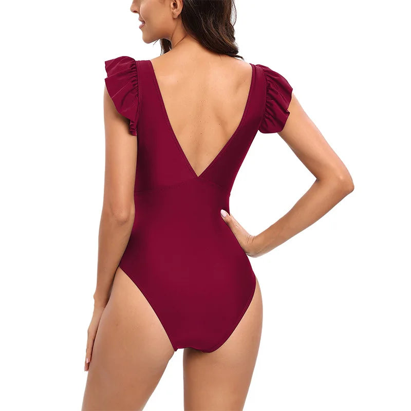 Women’s Ruffle Monokini – Backless One-Piece Swimsuit