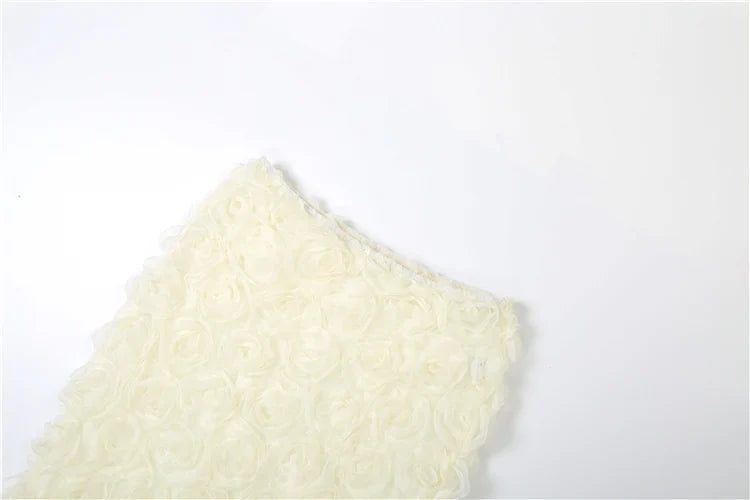 Sisterlinda 3d Flower Applique 3Piece Set Women Halter Metal Buckle Camisole+Briefs+See Through Long Skirts Ruched Elegant Suits