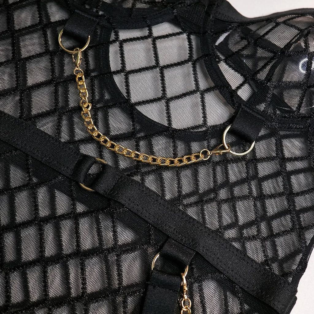 Mesh Bodysuit with Metal Ring Detail