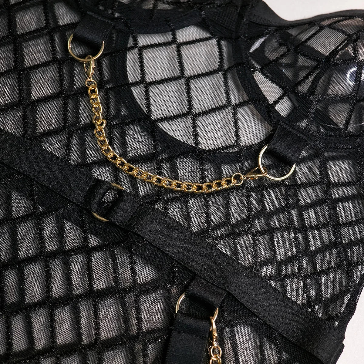 Mesh Bodysuit with Metal Ring Detail