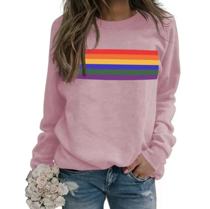 3D Printed Pullover Sweatshirt – Loose Long Sleeve Casual Top with Color Stripes