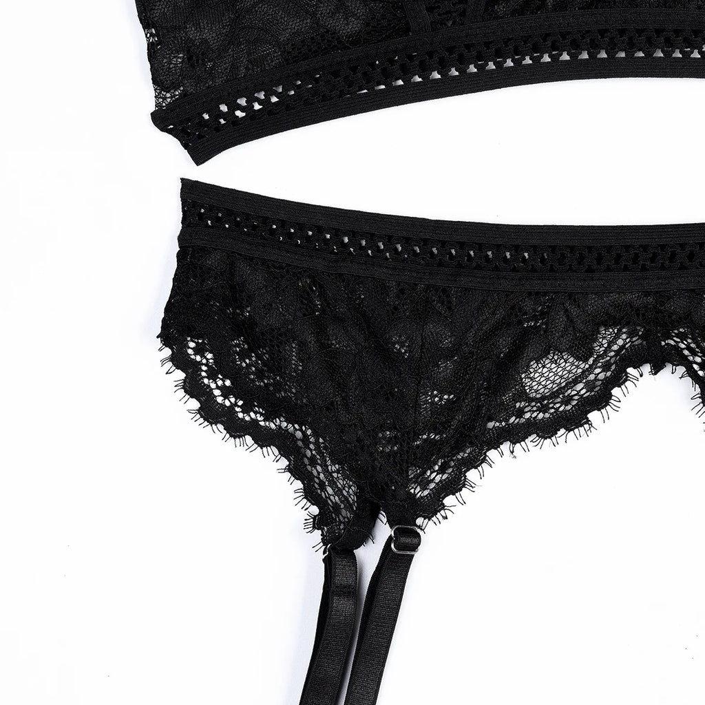 Classic Black Lace Hollow-Out Lingerie Set