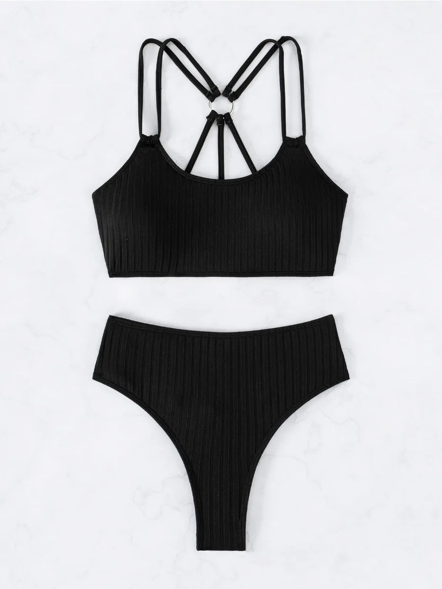 Celine Noir - U-Neck High-Waist Bikini