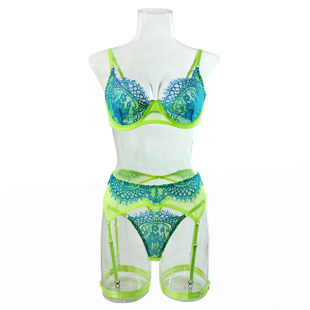 Blue Embroidered Lace Bra & Panty Set