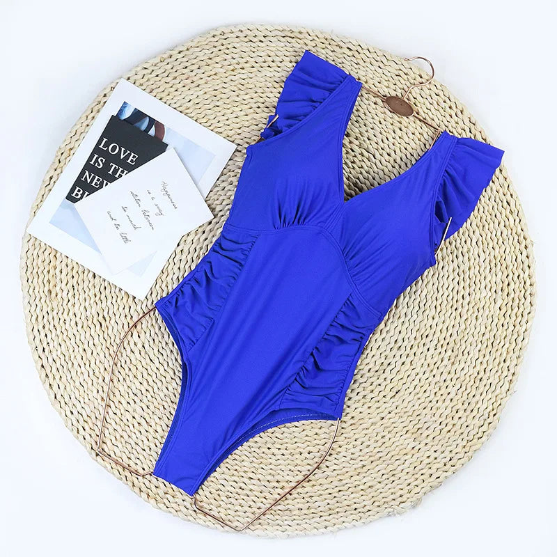 Women’s Ruffle Monokini – Backless One-Piece Swimsuit