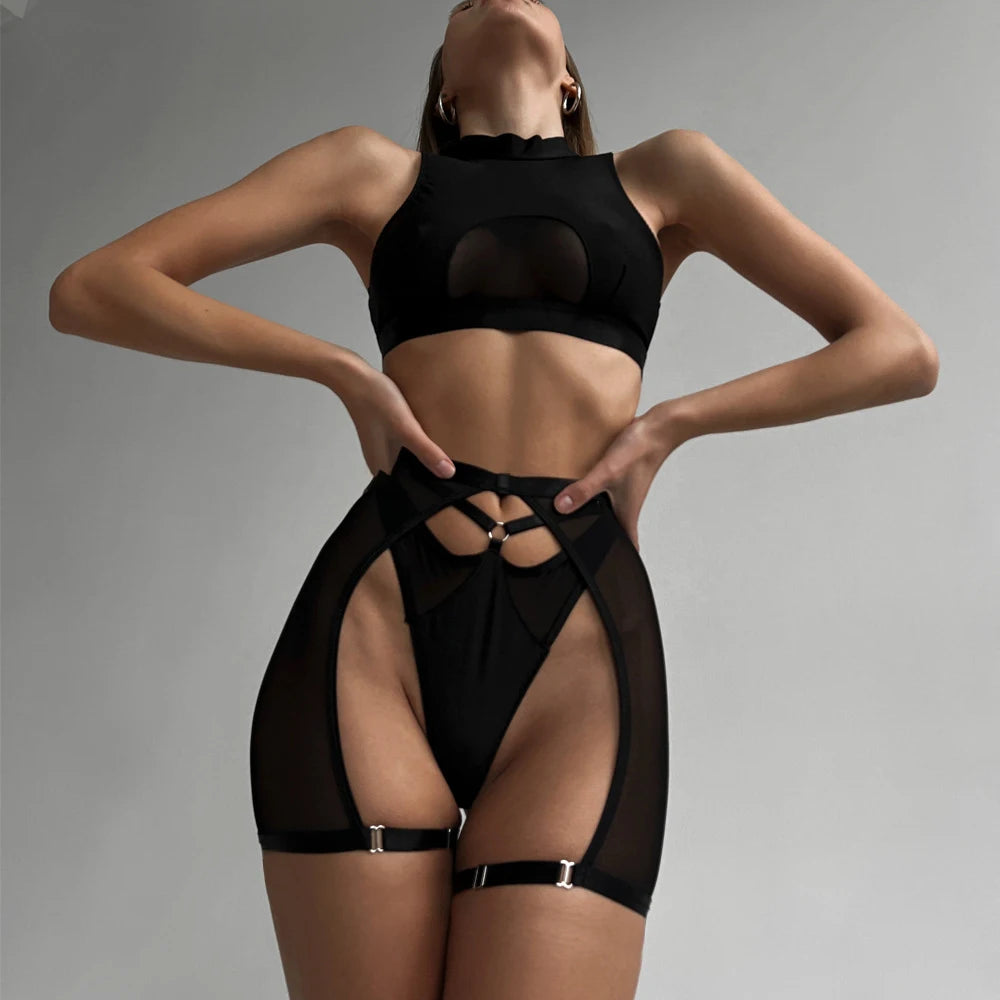 Sheer Mesh Wire-Free Lingerie Set (3pcs)