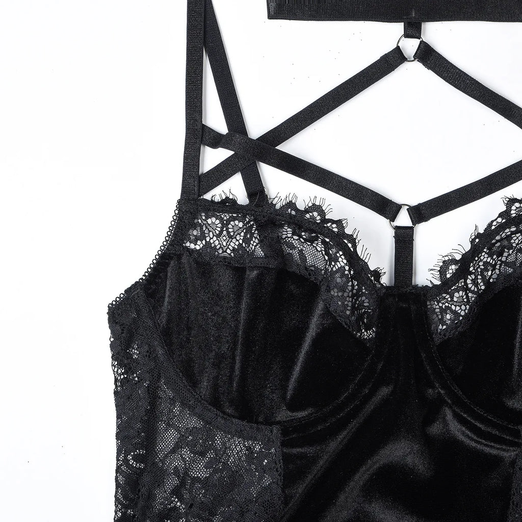 Sheer Lace Bandage Lingerie Set – 2 Piece