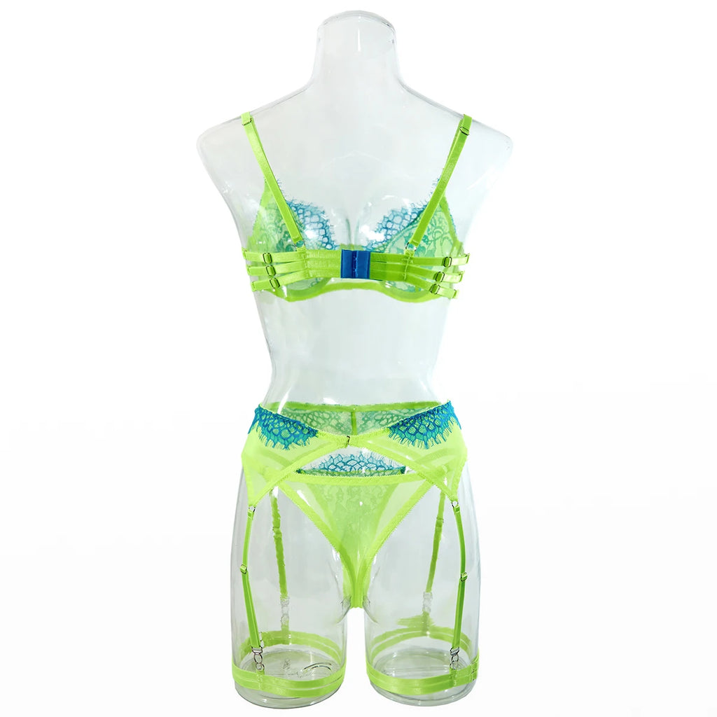 Blue Embroidered Lace Bra & Panty Set