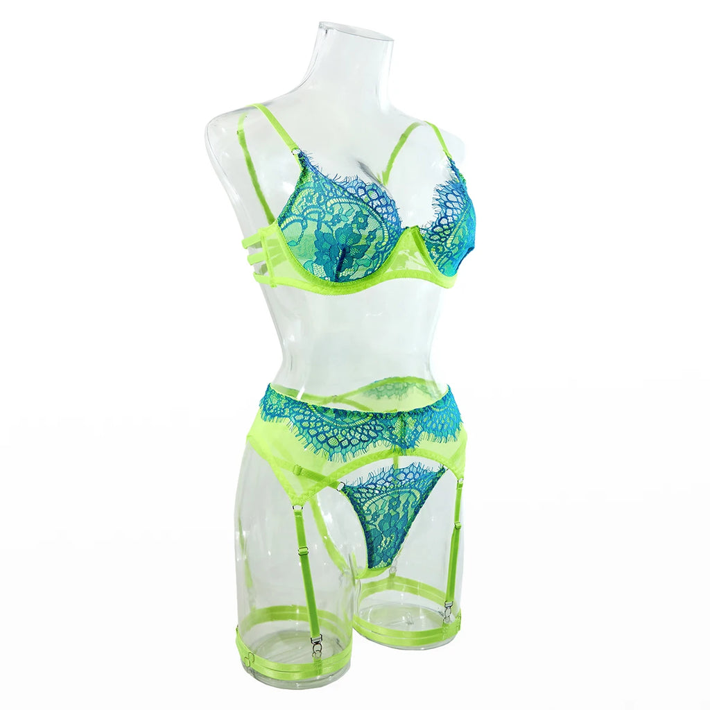 Blue Embroidered Lace Bra & Panty Set