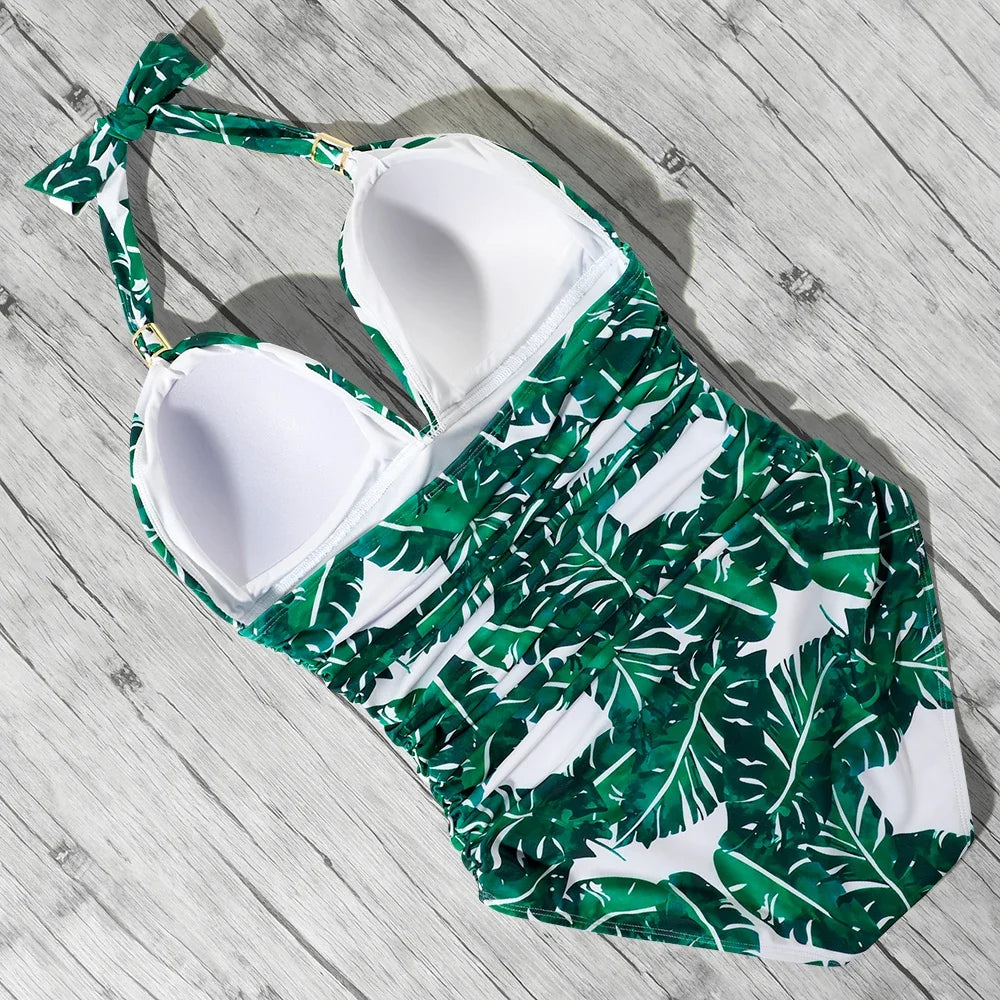 Women’s Halter Push-Up One-Piece Swimsuit – Plus Size Tankini