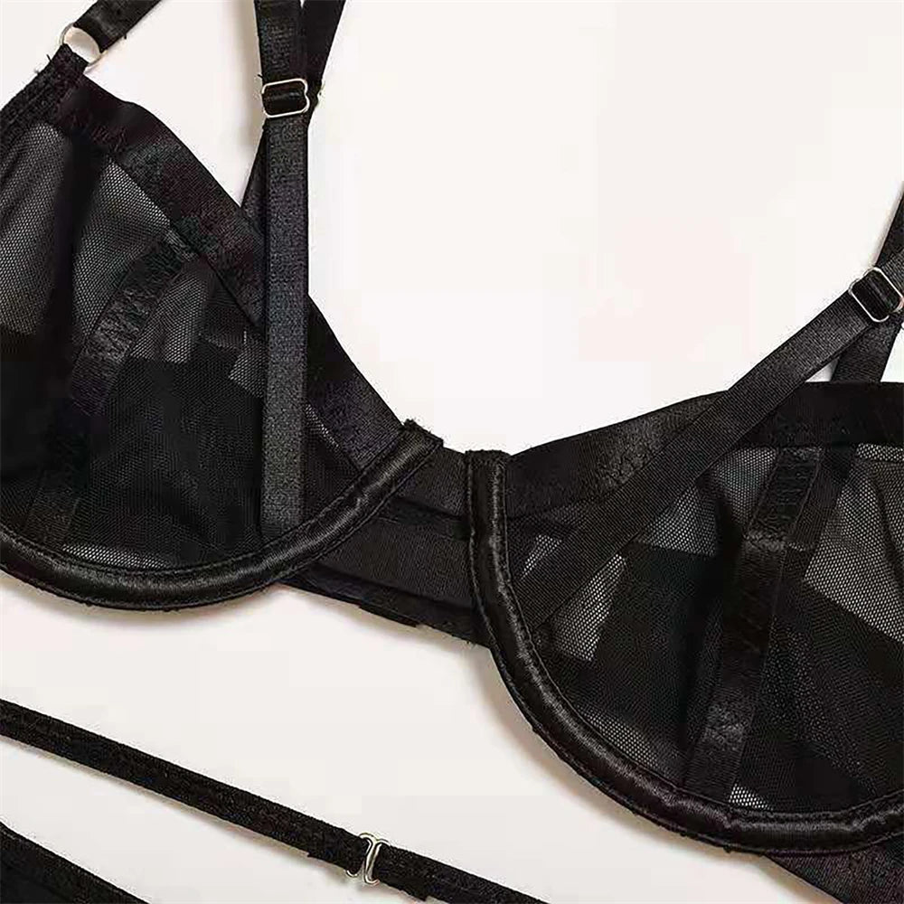 Mesh Sheer Harness Cage Bra & Panty Set