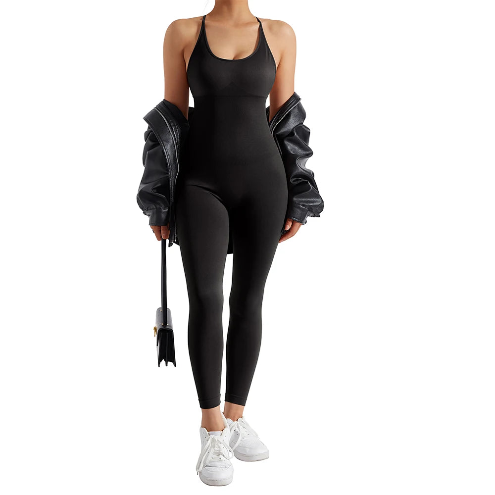 Sleeveless Bodycon Jumpsuit – Women’s Full-Season Fitness & Casual Sporty Playsuit