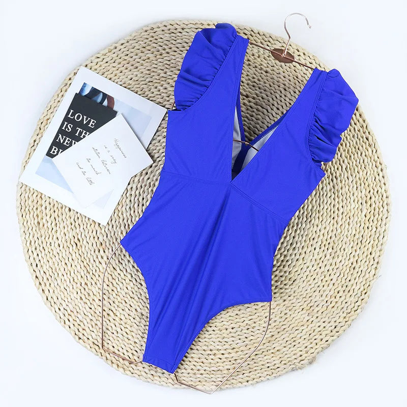 Women’s Ruffle Monokini – Backless One-Piece Swimsuit